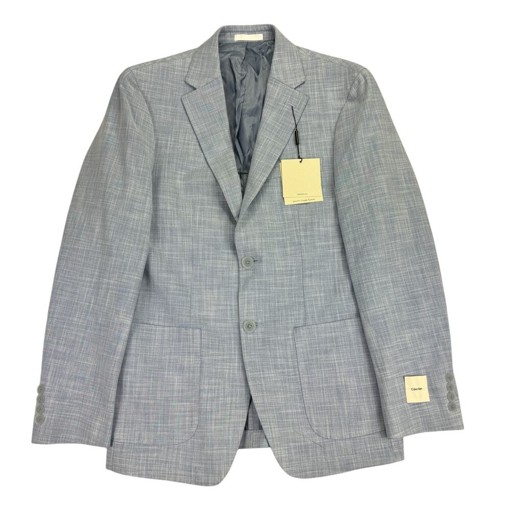 Calvin Klein Mens Mariano Slim Fit Stretch Sport Coat Light Blue 38R